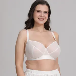 DRONtex Plus Size Bra For Women Sexy Sheer Mesh Lingerie Full Coverage Underwire Bralette With Wide Underband & Smooth Microfiber Wings High Stretch Breathable Unlined Bra For Curvy Queens Supportive Minimalist Daily Wear D To G Cup Black Nude White