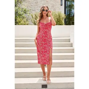 Sadie and Sage Floral Print Midi Dress - Red