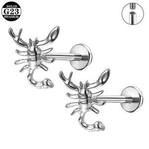 G23 Titanium Scorpion Stud Earrings, ASTM F136 Surgical Grade Titanium Cartilage Earrings, Hypoallergenic Internally Threaded Flat Back Studs for Nose, Ear, Tragus, Helix, Body Piercing Jewelry for Women Men
