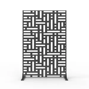 Galvanized Steel Privacy Screen Outdoor Panel, 72" h×47"w Privacy Decorative Fence with Stand, Room Divider Panel for Balcony, Garden, Indoor, Outdoor