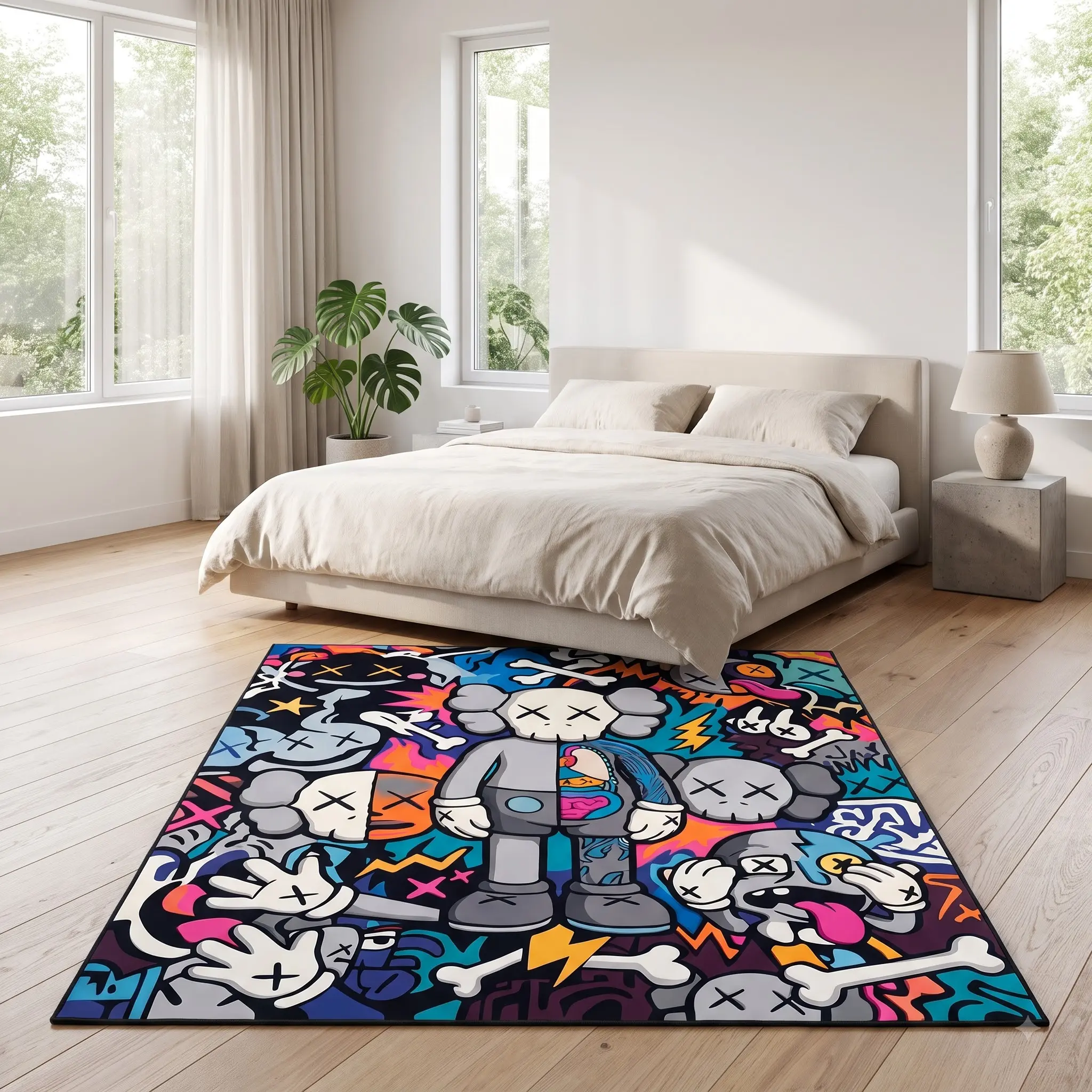 KAWS Style Figure Doormat, Pop Art Dissected Rug, Bedroom Decor, Hypebeast Gift