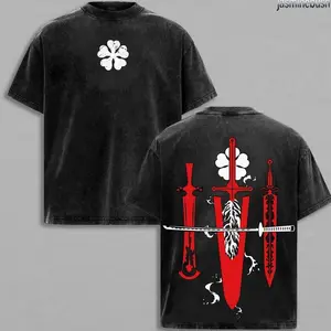 Limited Edition Asta Demon Slayer Sword - Black Clover Anime Double Printed Oversize Lightweight Acid Washed Tee, Gift For anime lover 7UT