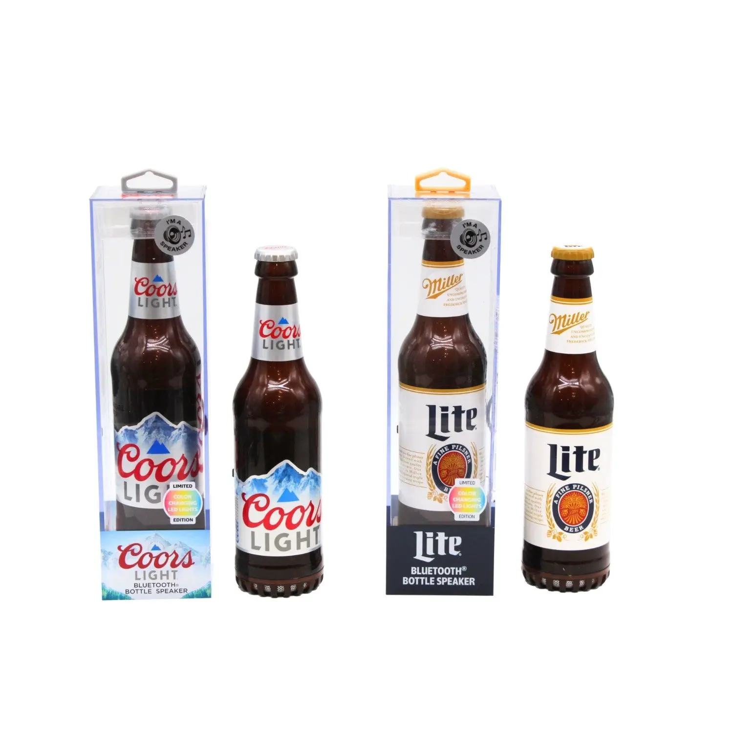 Portable Audio Bluetooth Bottle Speakers for Miller Lite and Coors Light, with Acrylic Case