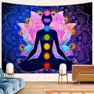 Bohemian Mandala Yoga Meditation Pattern Tapestry, Colorful Wall Hanging Tapestry, Wall Decor for Yoga Studio Bedroom Office Living Room, Home Decor