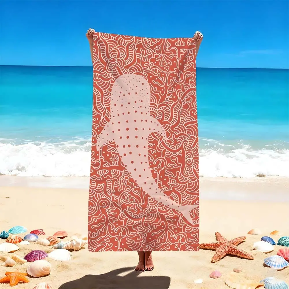 1 PC Beach Towels Coral Whale Shark Print for Beach Days and Poolside Comfort Quick-drying, water-absorbent, lightweight, anti-sand-sticking, Travel Towel Fast Drying Lightweight, suitable for swimming pools, spas, leisure, fitness