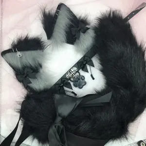 black gray ear necklace Halloween costume kawaii goth