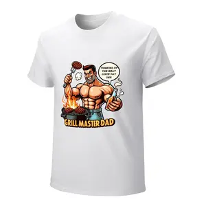 Men's Customized Cotton BBQ T-Shirt - Elastic, Breathable, Fashion Casual White Crewneck with Muscular Chef Graphic, Humorous Quote, Perfect Gift for Grill Masters