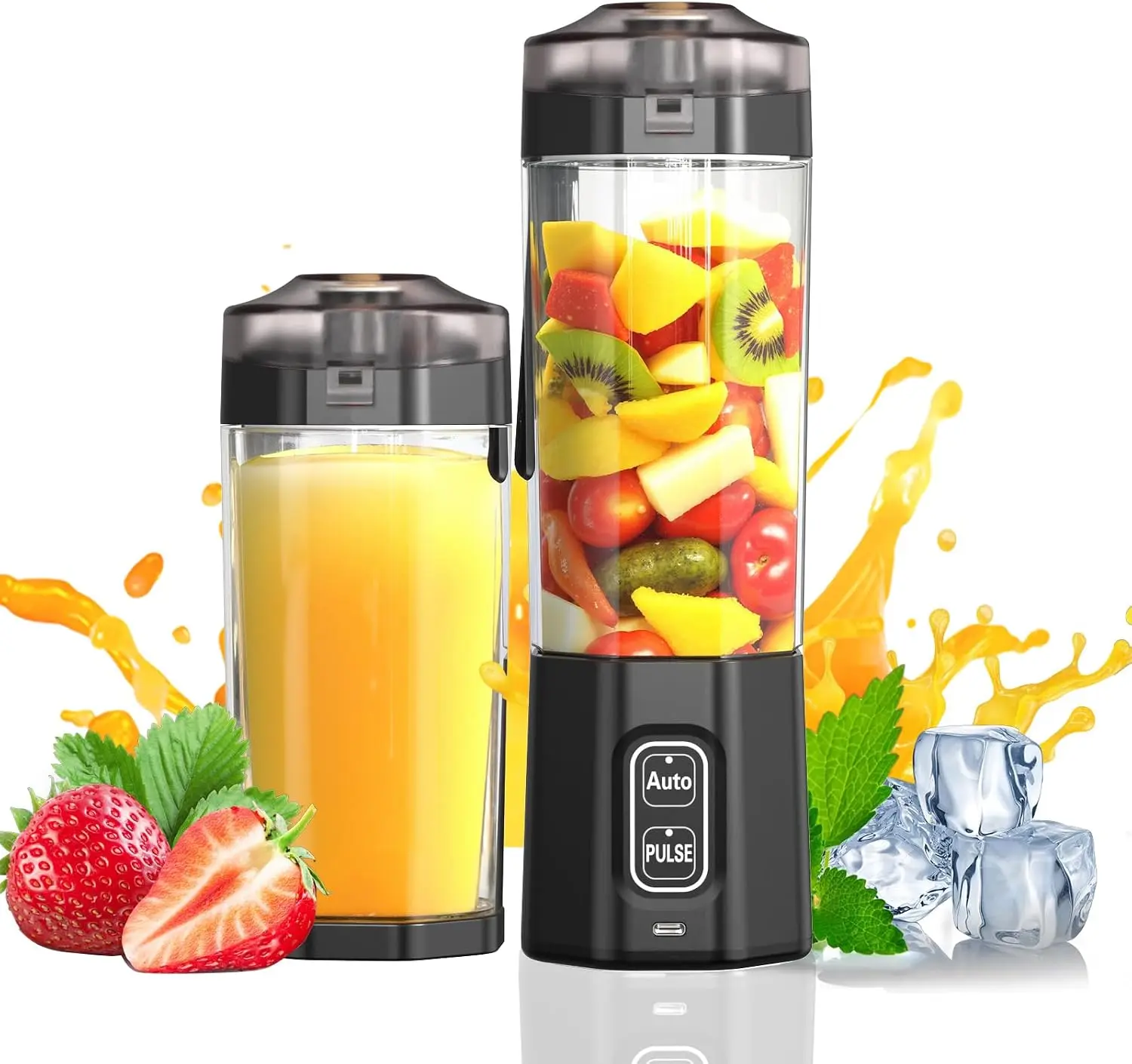 Portable Blender, Personal Blender for Smoothies and Shakes, 360W Bullet Blender with 24 Oz Travel Cup, 6000mAh USB-C Rechargeable Smoothie Maker, 6-Blade Portable Juicer, BPA-Free, Pulse Mode, Black