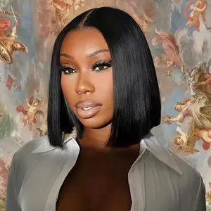 Double Drawn 250% High Density Pre-Cut Lace Bob 13x4 Pull Go Transparent Lace Frontal Wigs Pre Bleached Knots