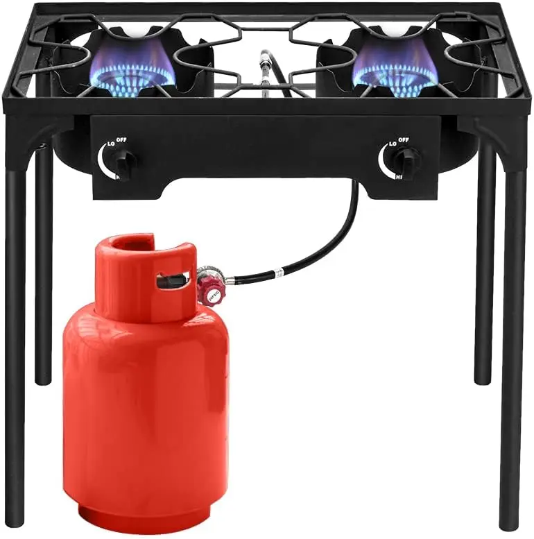 2 Burner Propane Gas Stove for Outdoor Cooking, 150,000 BTU | Camping Cooker with Removable Legs, Temperature Control Knobs for Backyard Cooking, BBQ, Baking and Frying
