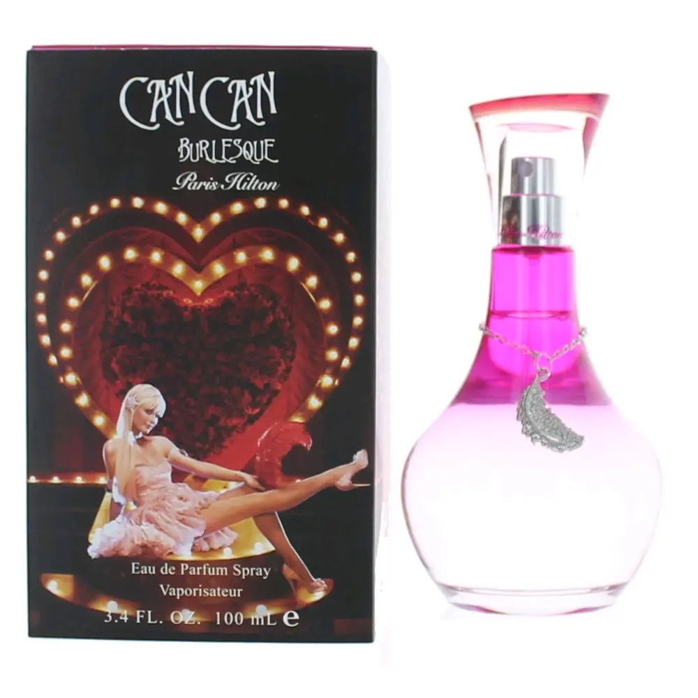 Can Can Burlesque by Paris Hilton Women's 3.4 oz EDP Spray, Glamorous Fragrance with Pink Cap, Decorative Charm and Heart-Shaped Backdrop Bottle