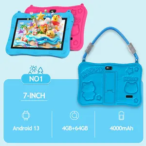 New hanging rope handheld 7-inch children's tablet Android 13 4GB RAM 64GB ROM shock-absorbing silicone protective cover can support the back shell, parents can control and carry educational learning software Android Tablets Touchscreen Tablet Protection