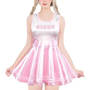 LittleForBig Unisex Silky Sleeveless Overall Shiny Satin Cheer Sissy Bodycon Mini Dress Skirt