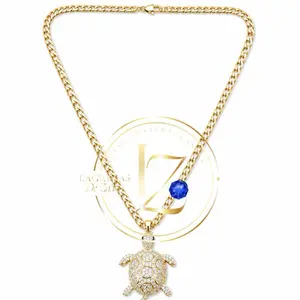 COD2059. Gold Plated Turtle Pendant with 4 mm Wide Cuban Chain, Jewelry Necklace Accessory