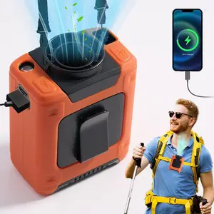 Portable Waist Hanging Fan with Clip-On Belt, LED Lighting Function, Neck Strap Fan for Outdoor Camping Travel