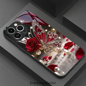TPU Cellphone Case for iPhone 16 Pro Max, 15, 14 Plus, 13, 12, 11 - Stylish, Luxury Red Rose & Butterflies 2D UV Printing Accessory, Non-Slip, Lightweight, Shockproof Protection Cover for Handheld Devices