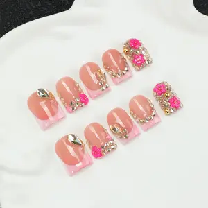Handmade French nail set with multiple options, including pink, white, black, red, cross, rhinestone, chain, diamond studded design, reusable salon nail quality, including a complete nail kit, exquisite gifts, suitable for daily wear and giving to women