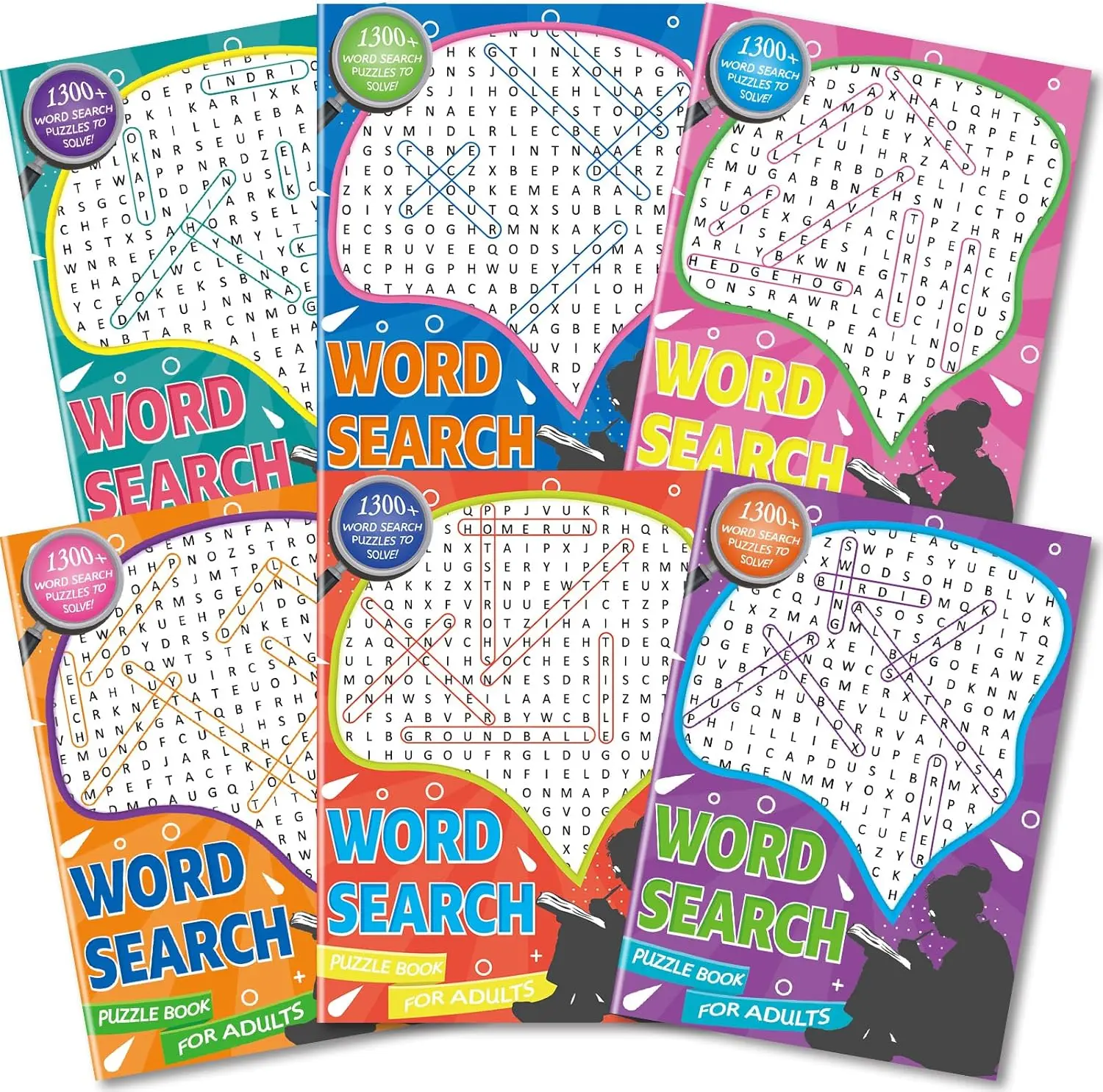Large Print 6000+ Words Word Search Puzzle Books, Set of 6 Full Size, Brain Games, Activity Book for Adults, Teens and Seniors