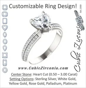 Cubic Zirconia Engagement Ring- The Layla (Customizable Heart Cut Design with Segmented Double-Pavé Band)