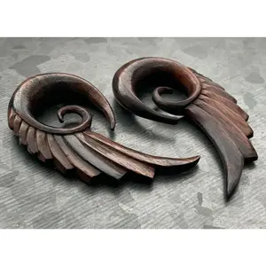 PAIR of Stunning Sono Wood Angel Wing Tapers/Hangers - Gauges 4g (5mm) up to 00g (10mm)