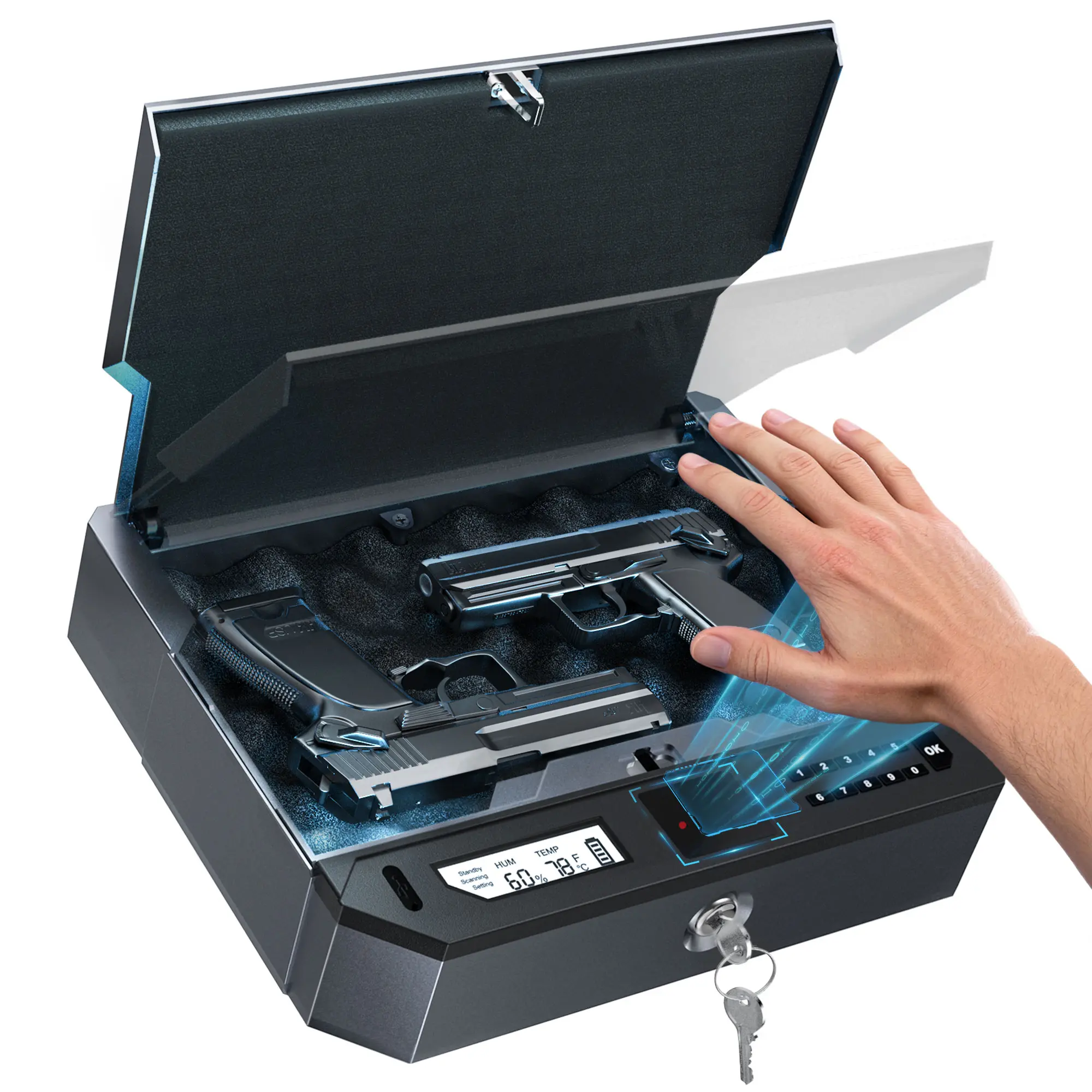 2026 TikTok New Palm-Biometric Smart Gun Safe - Auto-Eject Mechanism, Digital Display, 3 Keys, Palm Vein & PIN Code Access, Wall/Desk Mount for Home & Truck Security