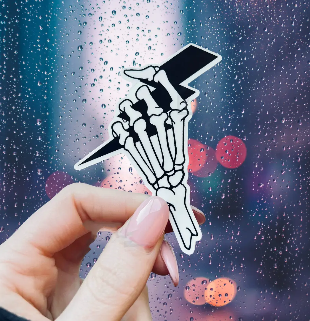 Skeleton Hand Lightning Bolt Sticker, Lineman Sticker, Hard Hat Sticker.