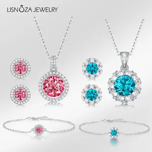 【#2 Sunflower】Synthetic  Sunflower Pendant and  Set in 925 Silver earrings moissanite