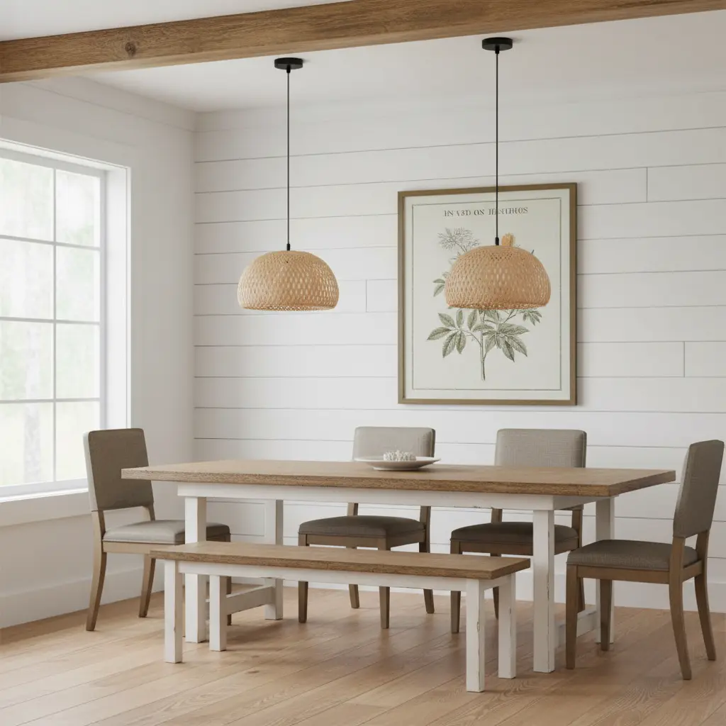 Retro bamboo weaving pendant lamp, tropical rainforest-style ceiling lamp, adjustable-height dining table, kitchen island, or bedroom hanging lamp