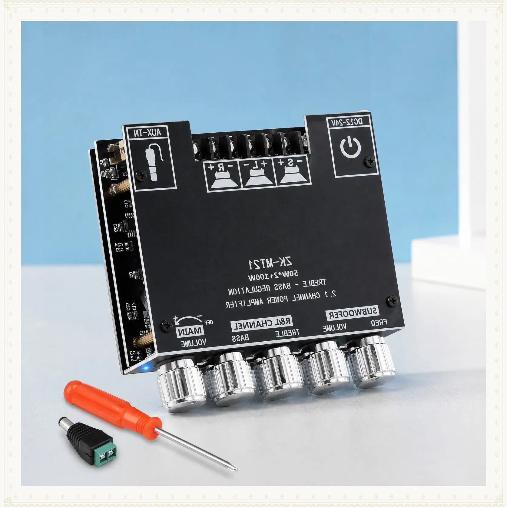 ZK-MT21 2.1CH Bluetooth Amplifier Board | 50W+50W+100W (150W Total) | Bass/Treble/Sub Control | DC 9-24V | Password-free BT & AUX