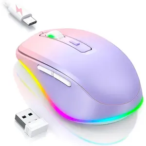 Jiggler - LED  Mice with Build-in  Mover, Rechargeable Moving  for Laptop with Undetectable Random Movement Keeps Computers Awake - Purple to Pink