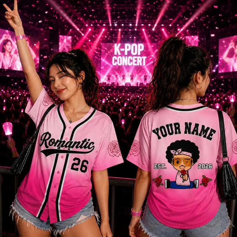 Unisex Custom Romantic Concert Baseball Jersey - Personalized Name Unisex Button Shirt, Couple Gift, 2026 Event Outfit
