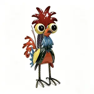 Colorful Metal Rooster Garden Statue, 7.87" Rustic Farmhouse Animal Art Decor, Durable Iron Patio Figurine for Outdoor Yard Lawn, Creative Thanksgiving Christmas Gift for Home Decor
