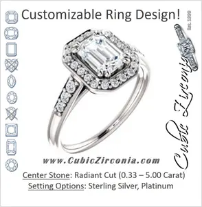 Cubic Zirconia Engagement Ring- The Julie Madison (Customizable Radiant Cut Style with Halo and Round Cut Journey-Style Band Accents)
