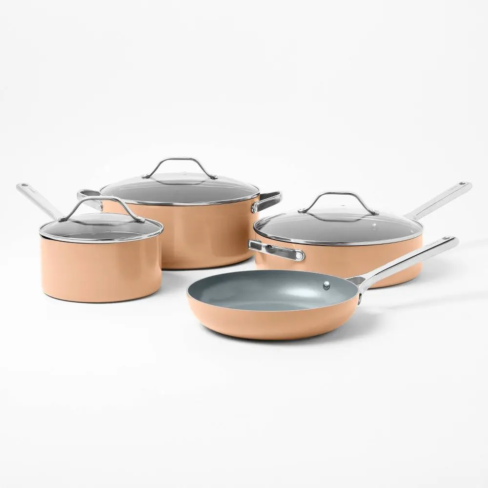 7pc Nonstick Ceramic Coated Aluminum Cookware Set Terracotta Orange - Figmint: Induction Safe Dishwasher Safe PFOA & PTFE Free