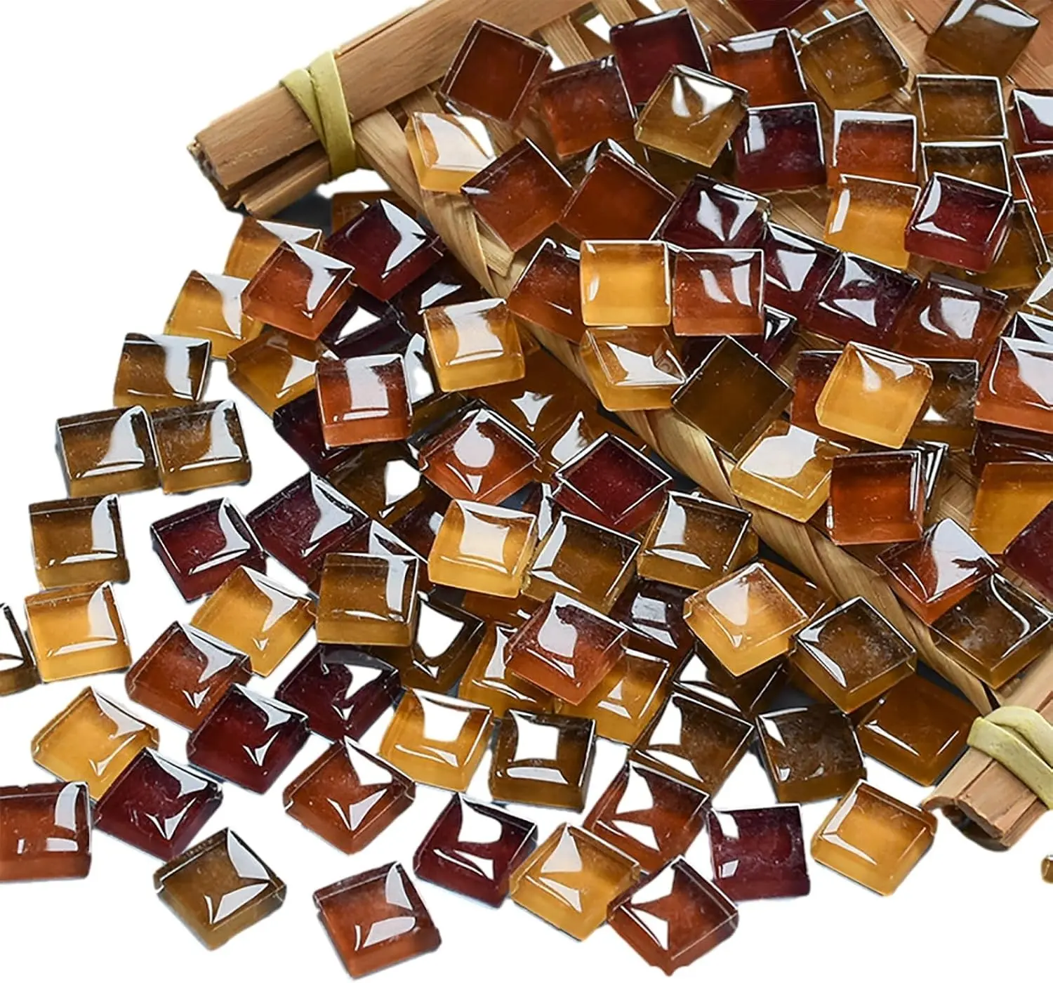 225 Pieces 200g Pack 1x1cm Square Crystal Glass Mosaic Tiles, DIY Craft Supplies for Home Decoration, Plates, Picture Frames, Flowerpots (Coffee)
