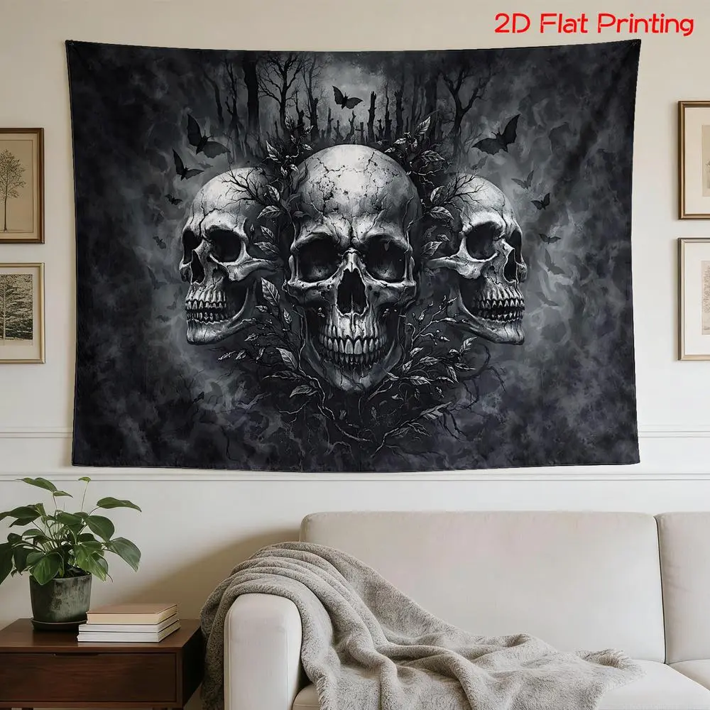 2D Flat Banner Polyester Photography Backdrop, Soft Lightweight Foldable Machine Washable HD Digitally Printed Gothic Skull Forest Pattern Background Cloth for Halloween Party Decor, Photo Booth, Studio Shooting, and Event Backgro