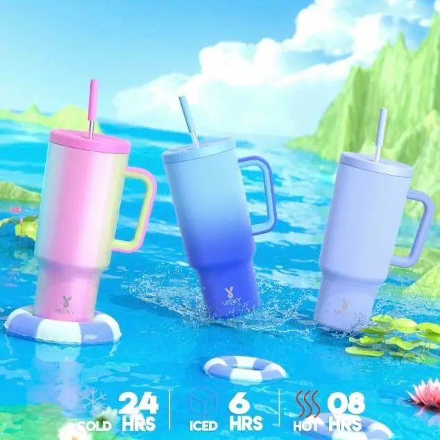 Meoky 40oz Tumbler - Leakproof Stainless Steel Mug with Handle & Straw Lid - Multicolor Silicone Bottled Portable Design Drinkware Flasks Insulation