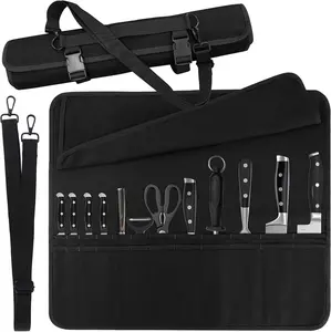 Multi-Purpose Camping Kitchen Knife Set, Chef Knife Bag with 24 Slots for Cutlery & Cooking Tools, Portable Canvas Knife Roll Storage Case with Shoulder Strap for Travel, Camping, or Work