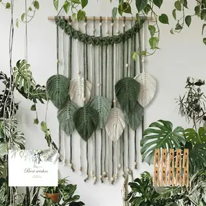 SunsprieJoy Macrame Wall Hanging, Boho Wall Decor Handmade Yarn Woven Leaf Tapestry, Modern Wall Art for Bedroom Nursery Kitchen Dining Room Bathroom, Home Decoration Gift for Women – Green