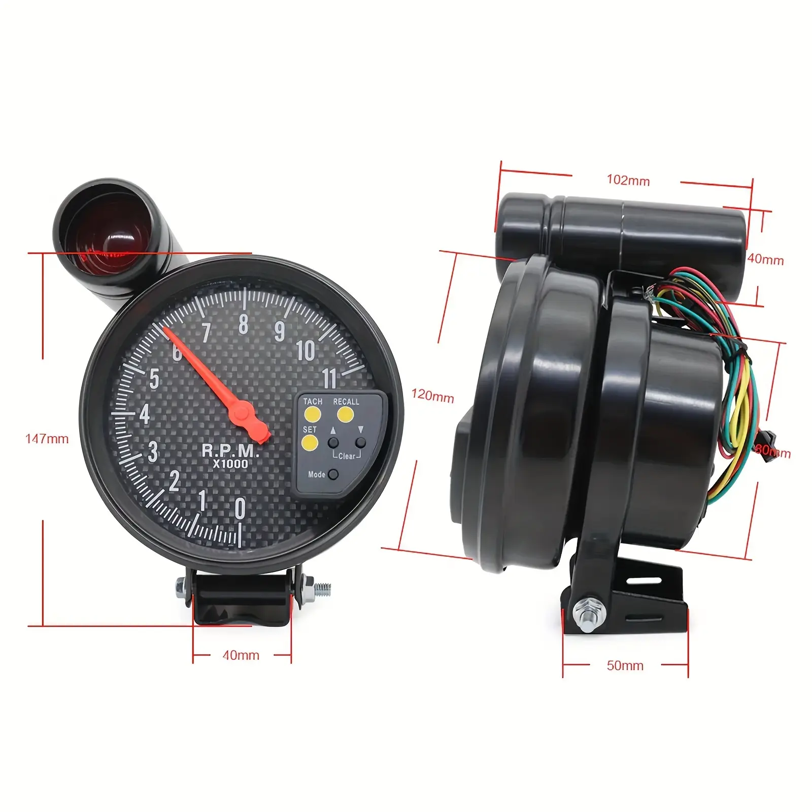 5-Inch Tachometer Meter 7-Color Backlight 0-11000 R/min Clock Plate with Shift Light