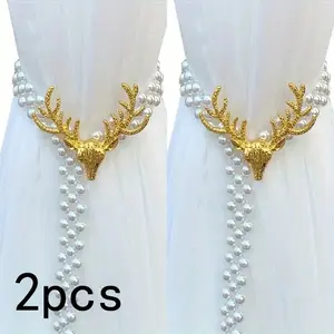 2-piece Luxury Elk and Imitation Pearl Curtain Tiebacks - Modern Decorative Curtain Tiebacks for Bedroom and Living Room, Interior Decoration Accessories