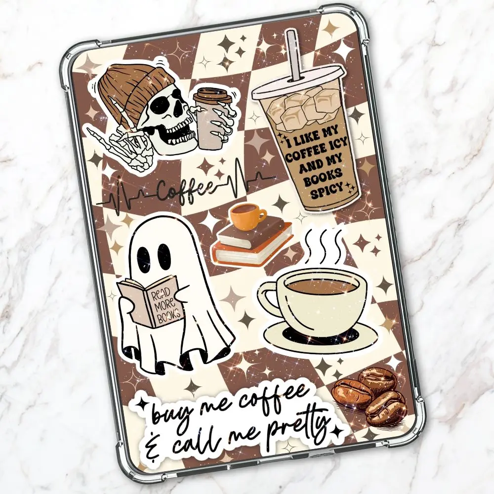 Iced Coffee Lover Cardstock Clear Case Insert for Kindle | Smutty Book Lover Gift | Bookish Stickers for Kindle | Booktok Smartphone Aesthetic Cover | Buy Me Coffee and Call Me Pretty | Coffee