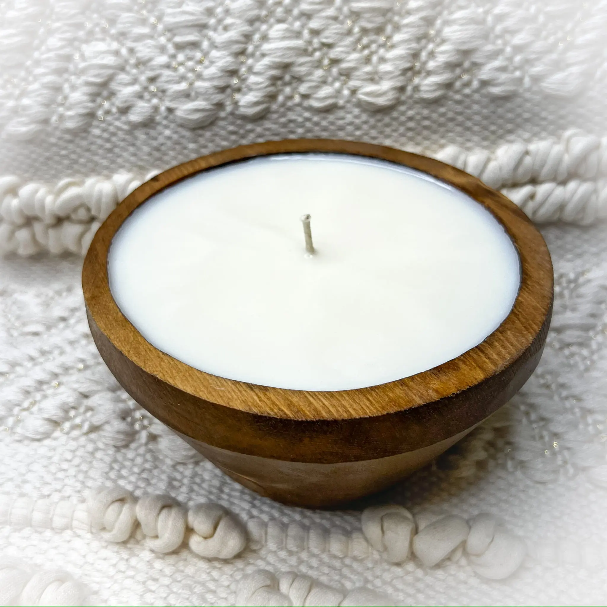 Small Round Candle - Refillable Handmade Wood Bowl - Farmhouse Decor- Long Lasting Scented Soy Wax - Clean Fragrance Cozy Nature