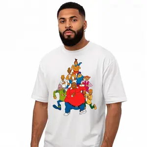 Fat Albert and Cosby's Child Pattern Print T-Shirt - Boutique 180g Thickened Cotton, Men's Fashion Casual, Short-Sleeved Crewneck, High-Quality Graphic Tee for Everyday Wear made in usa Top Black