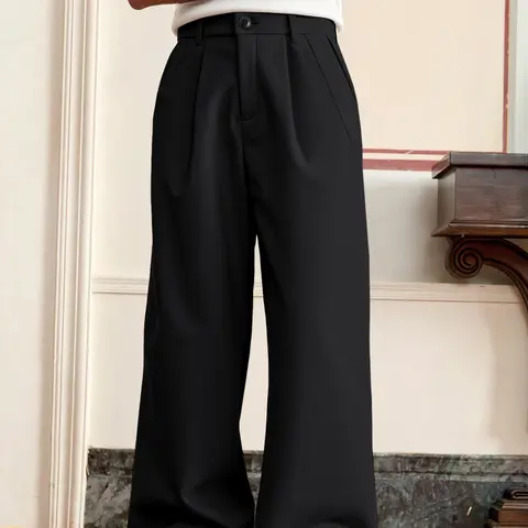 Men's Casual High Waist Button Front Wide-Leg Pants, Chic Comfy Pants, Comfortable Flexible Fit, Ideal for Leisure, Daily Wear & Sports, Button Front Trousers