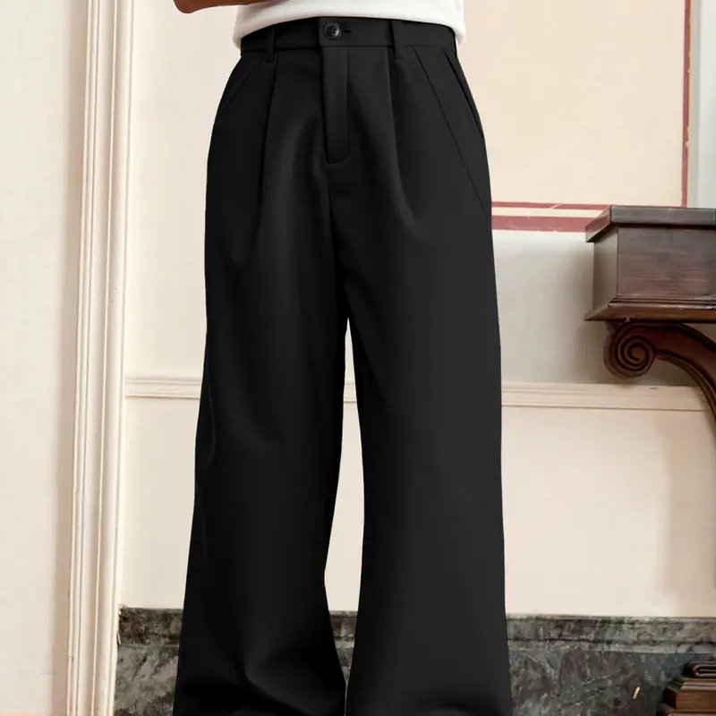 Men's Casual High Waist Button Front Wide-Leg Pants, Chic Comfy Pants, Comfortable Flexible Fit, Ideal for Leisure, Daily Wear & Sports, Button Front Trousers