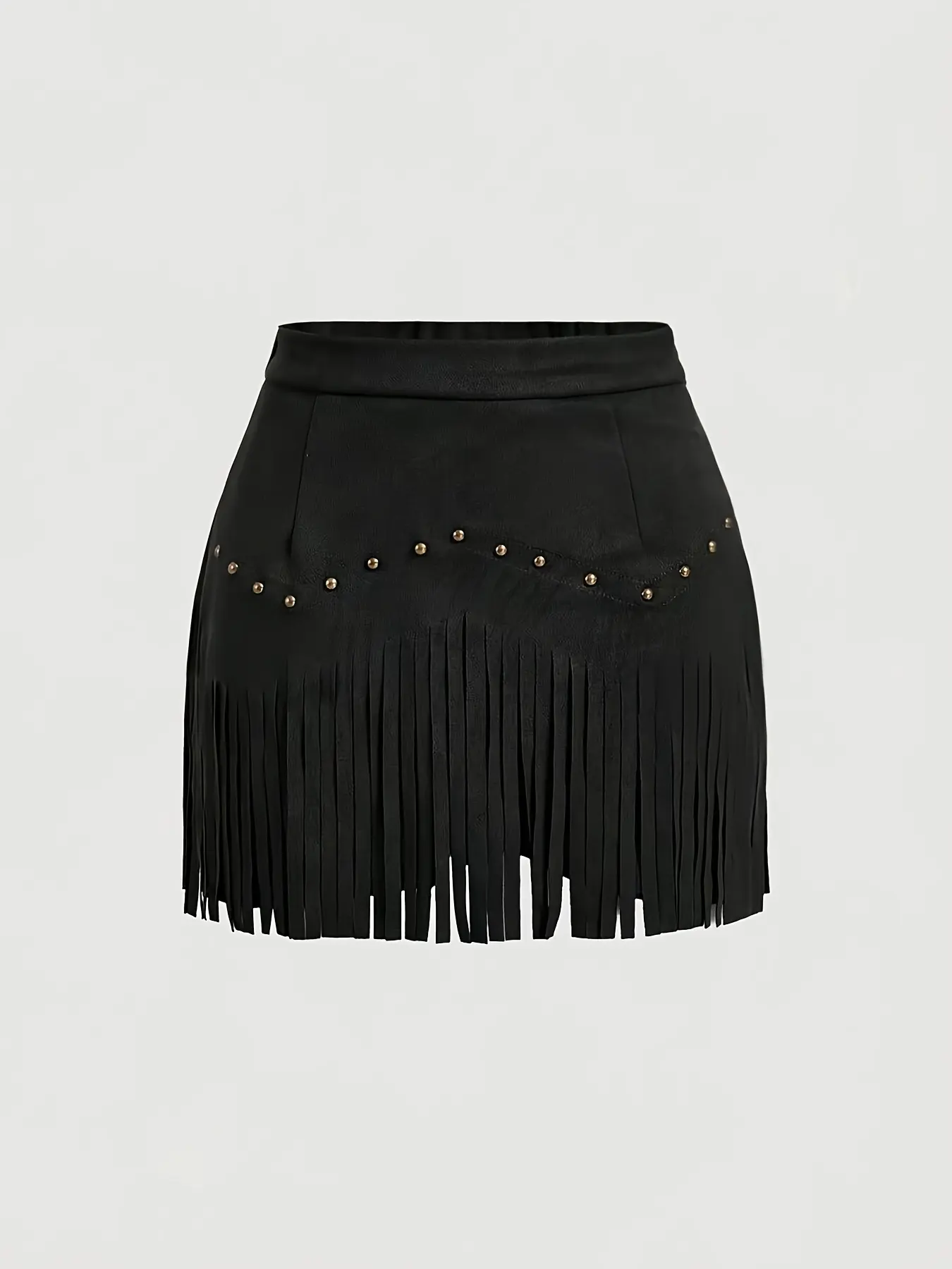 Women's Vintage Hippie Rivet Fringe Faux Leather A-Line Skirt, Retro Style, Casual Fashion, All Seasons Wear