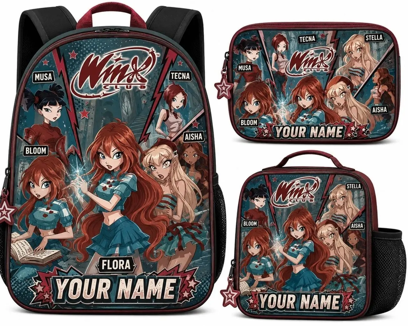 Custom Name Magical Fairy Princess Backpack Set | Personalized 3Pcs Schoolbag Lunch Bag Pencil Case | Cute Gift for Girls