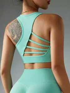 Seamless Shockproof Sports Bra, Moisture-Wicking, Back-Supporting, High-Intensity Pilates Running Bra with Pads, 1pc