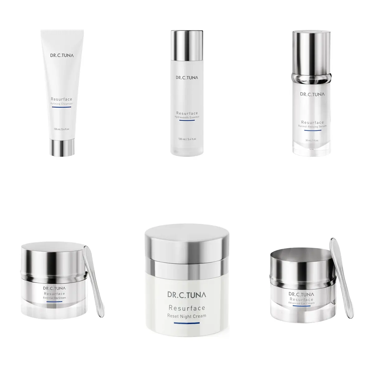 FARMASI Dr. C. Tuna Resurface 6-Piece Anti-Aging Skincare Set - Daily Routine with Retinol Serum & Cream for a Radiant, Firmer Complexion, Soothing, Cleansing, Moisture, Adults, Moisturizer, Hydrating, Facial Serum, Cleanser, Smooth, Day Cream, Gentle